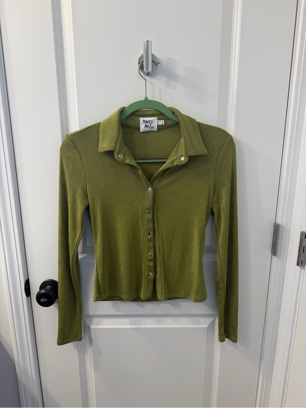 Princess Polly Olive Green Button-Front Long Sleeve Shirt